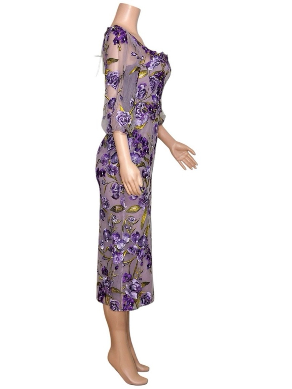 MARCHESA NOTTE Orchid & Rose Embroidered Tulle Cocktail Dress, Purple, 2 (US) - Picture 9 of 12